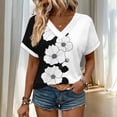 thumbnail image 3 of HomeDM Womens Short Sleeve V Neck Shirts, Trendy Floral Summer Loose Fit Casual Tee Tops, 3 of 6