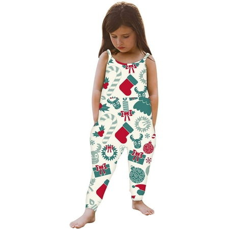 

Leutsin Toddler Baby Girl Jumpsuits Strap Romper Christmas Wapiti Pants With Pockets