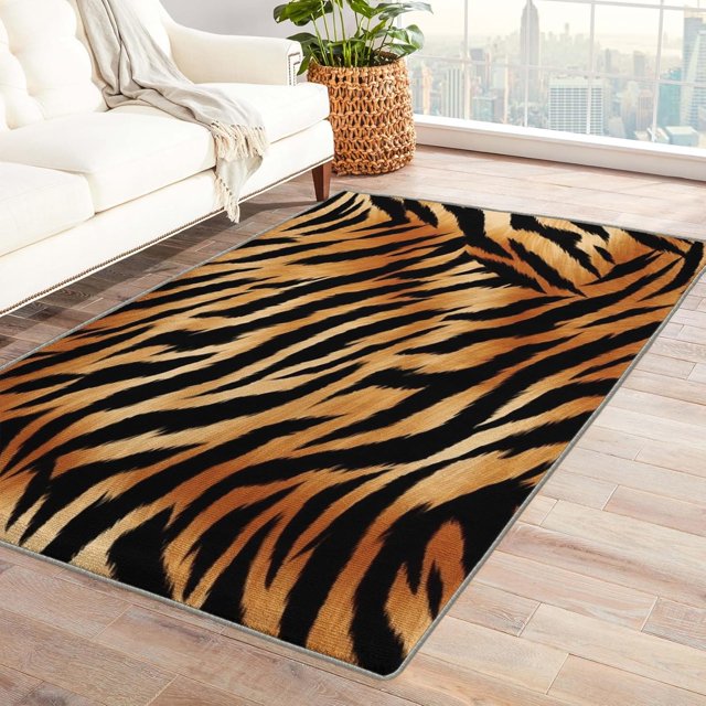 Tiger Stripes Area Rugs for Bedroom Living Room - 3x5 ft - Animal Print Carpet for Home Decor - Tiger Stripes Patterned Decorative Indoor Small Rug - Washable & Soft & Non Slip & Low Pile (ZF&7392)