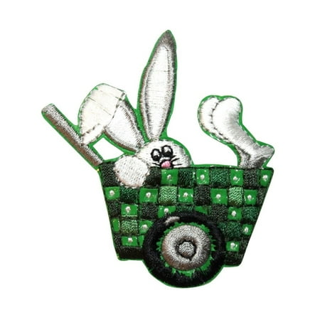 Bunny Rabbit Applique - ID 3328 Easter Bunny In Basket Patch Rabbit Spring Embroidered Iron On Applique