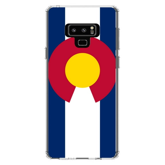 DistinctInk Clear Shockproof Hybrid Case for Samsung Galaxy Note 9 - TPU Bumper, Acrylic Back, Tempered Glass Screen Protector - Colorado State Flag - US State Flag