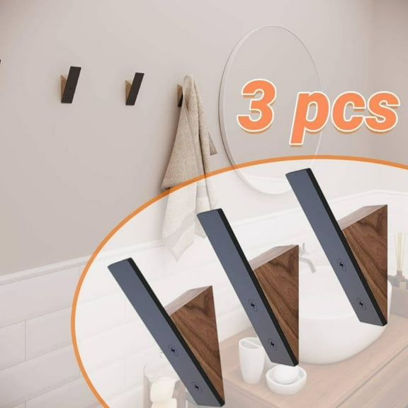 Wall Coat Hook Rack, Set of 3 with Black Walnut Wood and Black Metal, Decorative Hat Hooks for Hanging Coats, Hats, and Jackets