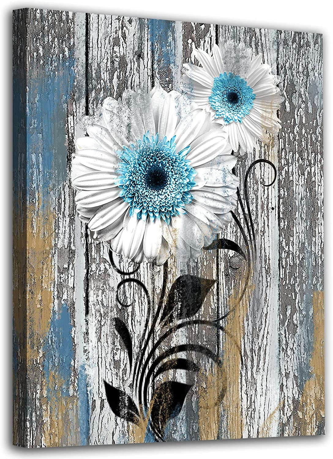 Farmhouse Floral Wall Art Flowers Canvas Pictures White Daisy Wall
