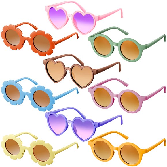 9 Pares de Gafas de Sol para Niños Zhengmy Redondas con Corazón y Flor