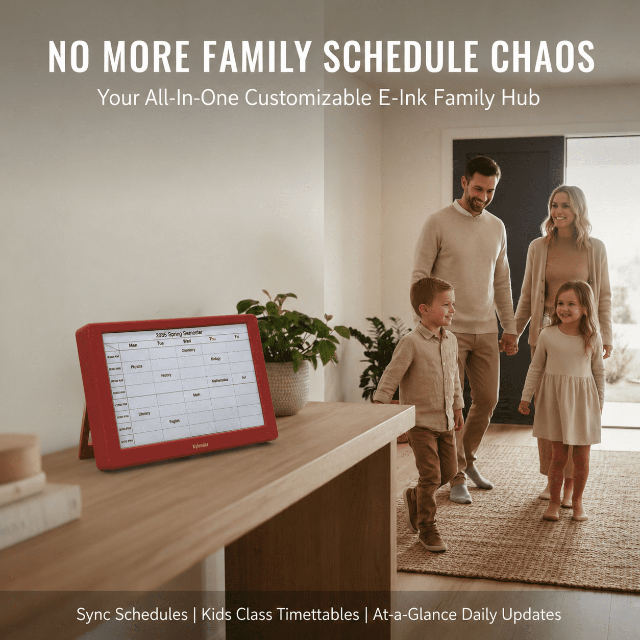 Kylendar V2 7.5" E-Ink Family Calendar, Smart Shared Schedule Display for Home Organization, Red