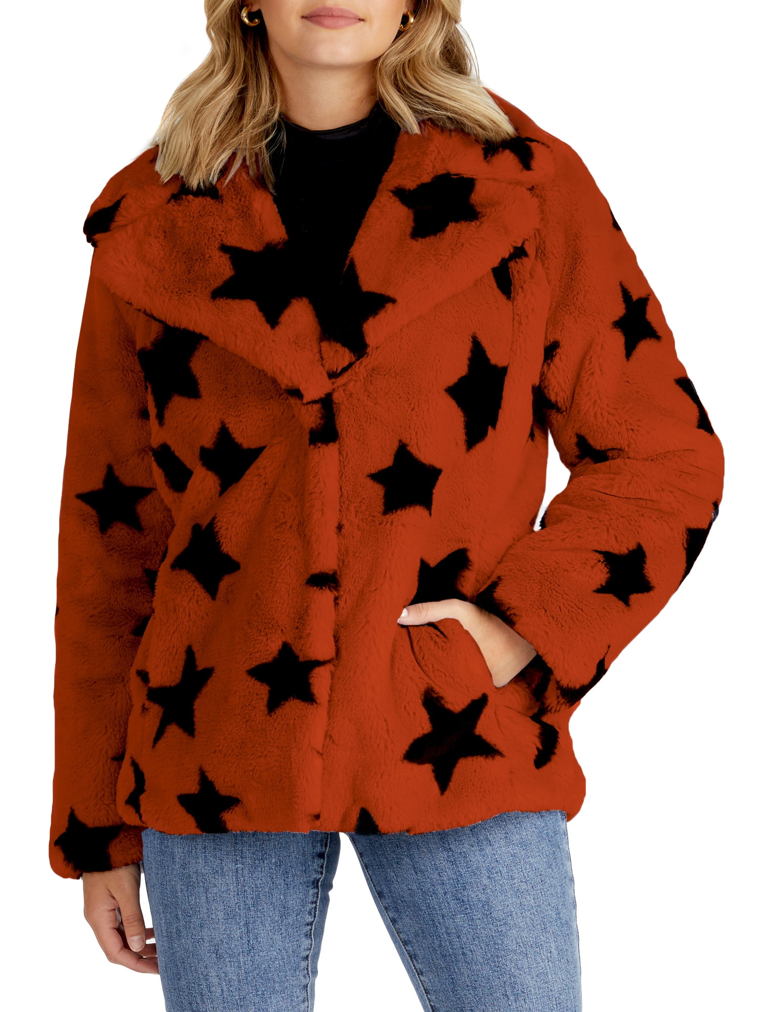 NVLT Women's Star Faux Fur Coat