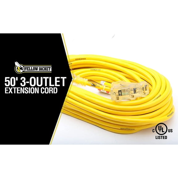 Southwire Outdoor Extension Cord - 50 Foot, 12 Gauge, Yellow, Water Resistant, High Visibility