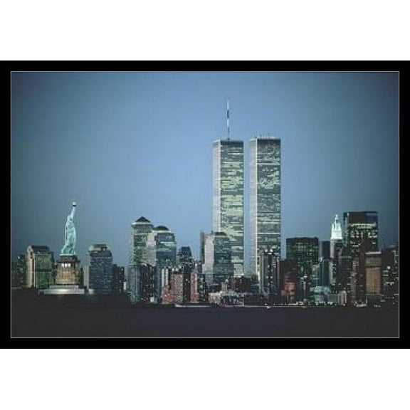 Twin Towers-Nightfall Laminated & Framed Poster (36 x 24)
