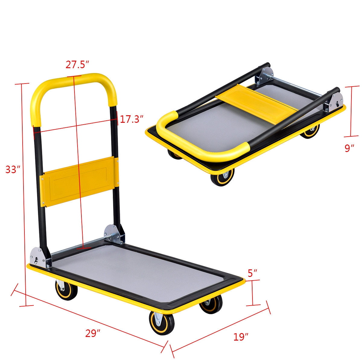 Costway TL32901 19lbs-330lbs 29x19 Inches Foldable Dolly Cart Push Platform