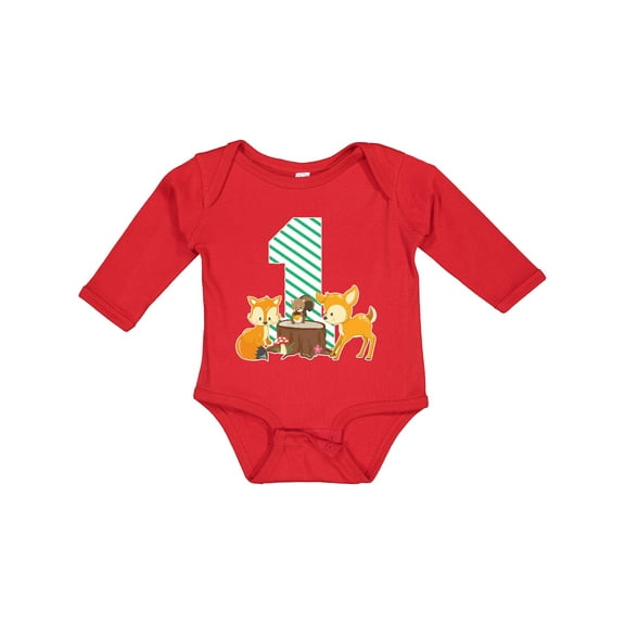 Inktastic One Years Old with Woodland Animals Boys or Girls Long Sleeve Baby Bodysuit
