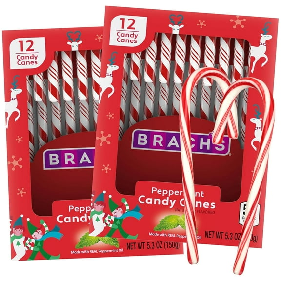 Classic Peppermint Candy Canes, Traditional Holiday Treats, Christmas Party Handouts and Stocking Stuffers, 12 Count, (Pack of 2)