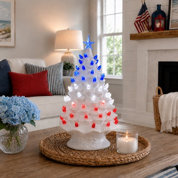 Mr. Christmas 24 in. White Nostalgic Ceramic Tree with Lightshow
