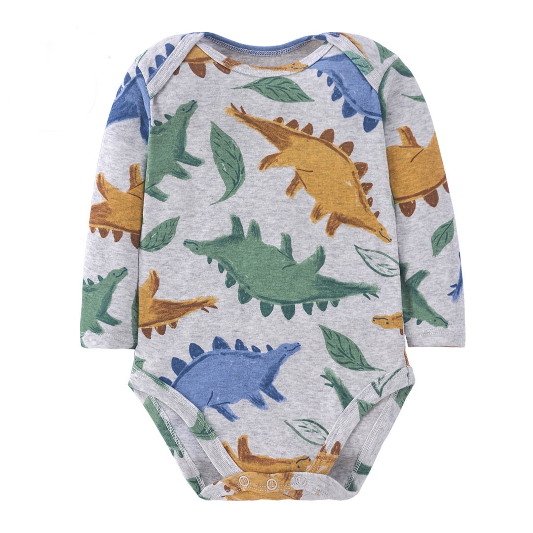 Emy Dola 2-Pack Infant Baby Boys Long-Sleeve Bodysuit 100% Cotton Toddler Boy's Dino Truck Prints Romper Onesies 0-24M