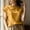 *Yellow, variant on ClodeEU Women's Round Neck Short Sleeve Ruff Trim T-Shirt,Casual Loose Fit Solid Color Blouse Top for Summer Army Green,Women's Plus L