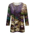 thumbnail image 4 of BDPORKAS Mardi Gras Shirts Women 3/4 Sleeve Parade Blouses Carnival Mask Graphic Print Tunic Tops Casual Loose Fit Pullover Tee, 4 of 5