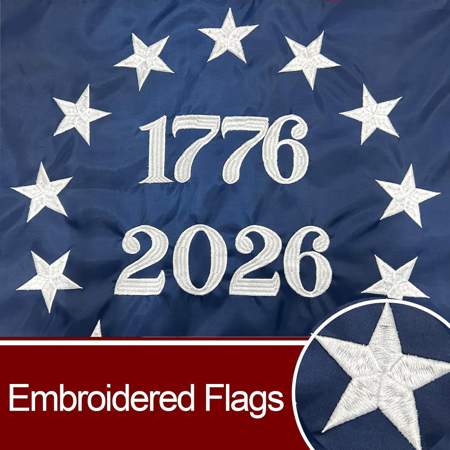 1776-2026 Betsy Ross Flag 3x5 Feet American Flags for 250th Anniversary Heavy Duty Outdoor Embroidered 13 Star Colonies Banner for Outside