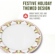 American Atelier Bargello 10-inch Holiday Plates (Set of 6) - Mistletoe & Holly Berry Ceramic Plates, Holiday Themed Dinnerware - Dishwasher & Microwave Safe Decorative Holiday Plates