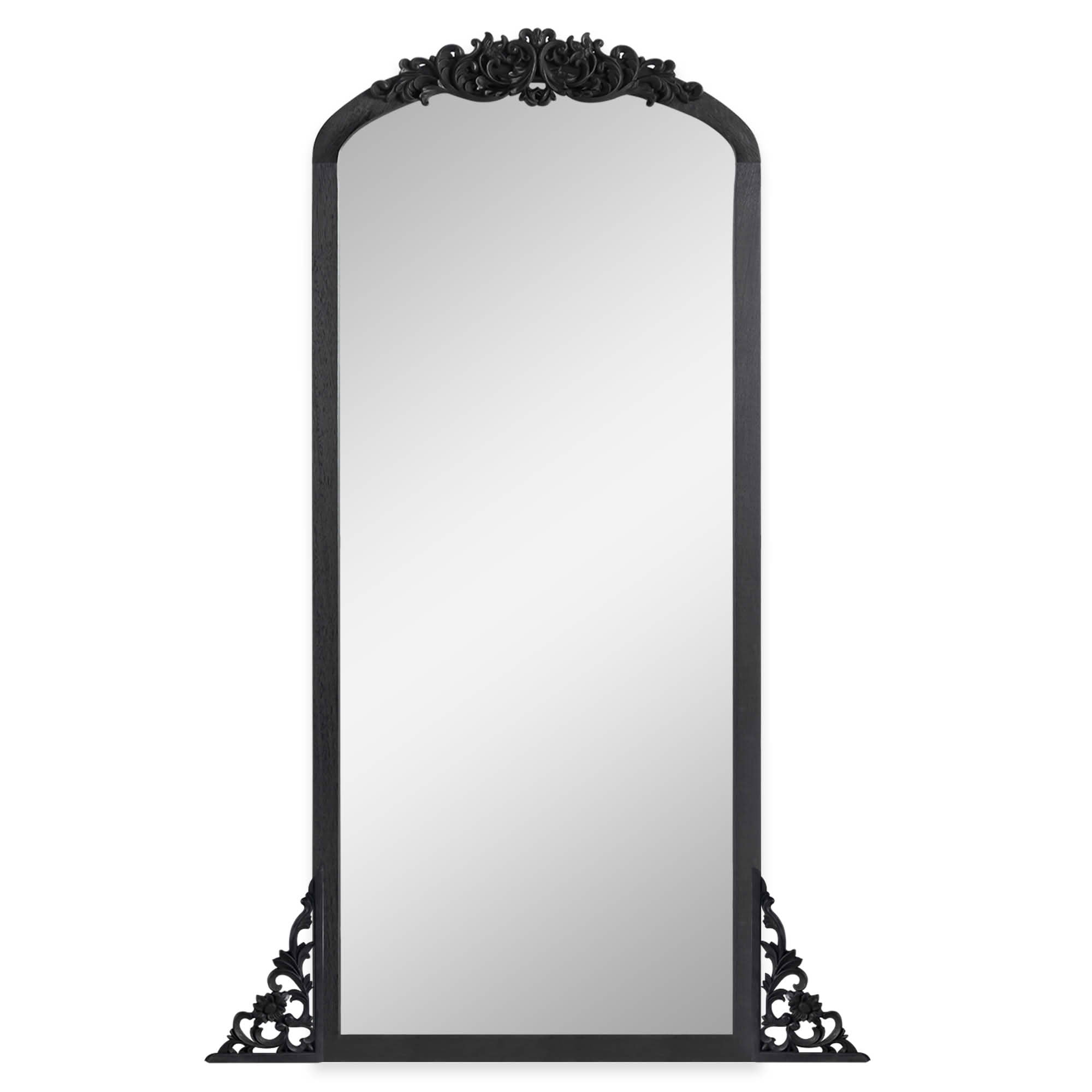 MAYEERTY 67x28x1 Inch Black Carved Wood Right Angle Slightly Arched Full Length Mirror, No Stand for Bedroom