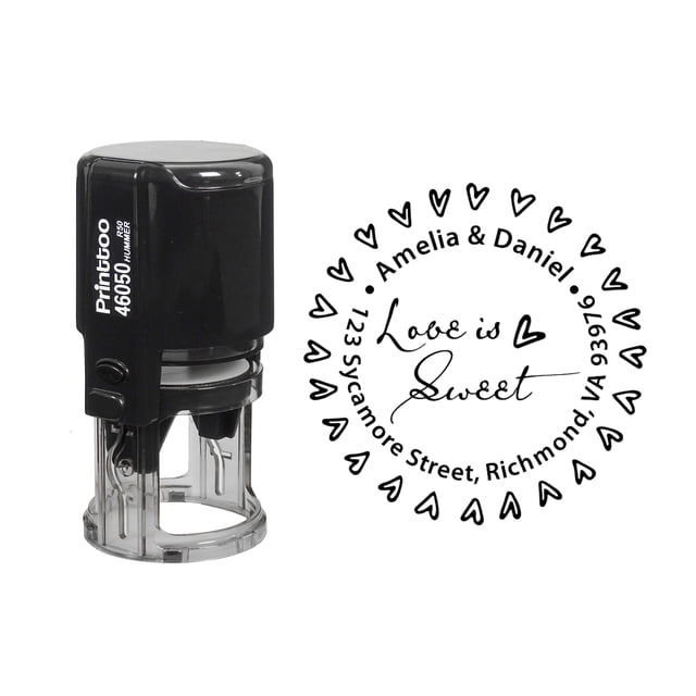 Printtoo Tampon Rond en Caoutchouc, "Love Is Sweet", Adresse Personnalisée, Usage Intensif, Diamètre 50 mm