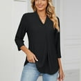 thumbnail image 3 of Bigersell Womens Tunic Tops Women's V-Neck Solid Color 3/4 Sleeve Lapel Tops Plus Wraps Sweetheart Short Sleeve Shirts Style B23826, Black L, 3 of 7