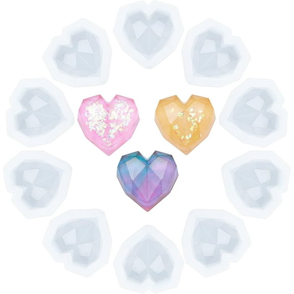 10 Pcs Faceted Heart Silicone Resin Molds Resin Casting Molds for for Resin Jewelry DIY Craft-Clear DIY