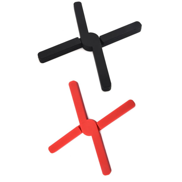 2 salvamanteles de silicona plegables (negro + rojo), extensibles, ligeros, flexibles, duraderos, antideslizantes, diseño cruzado, almohadillas calientes, utensilios de cocina Xemadio 2034062