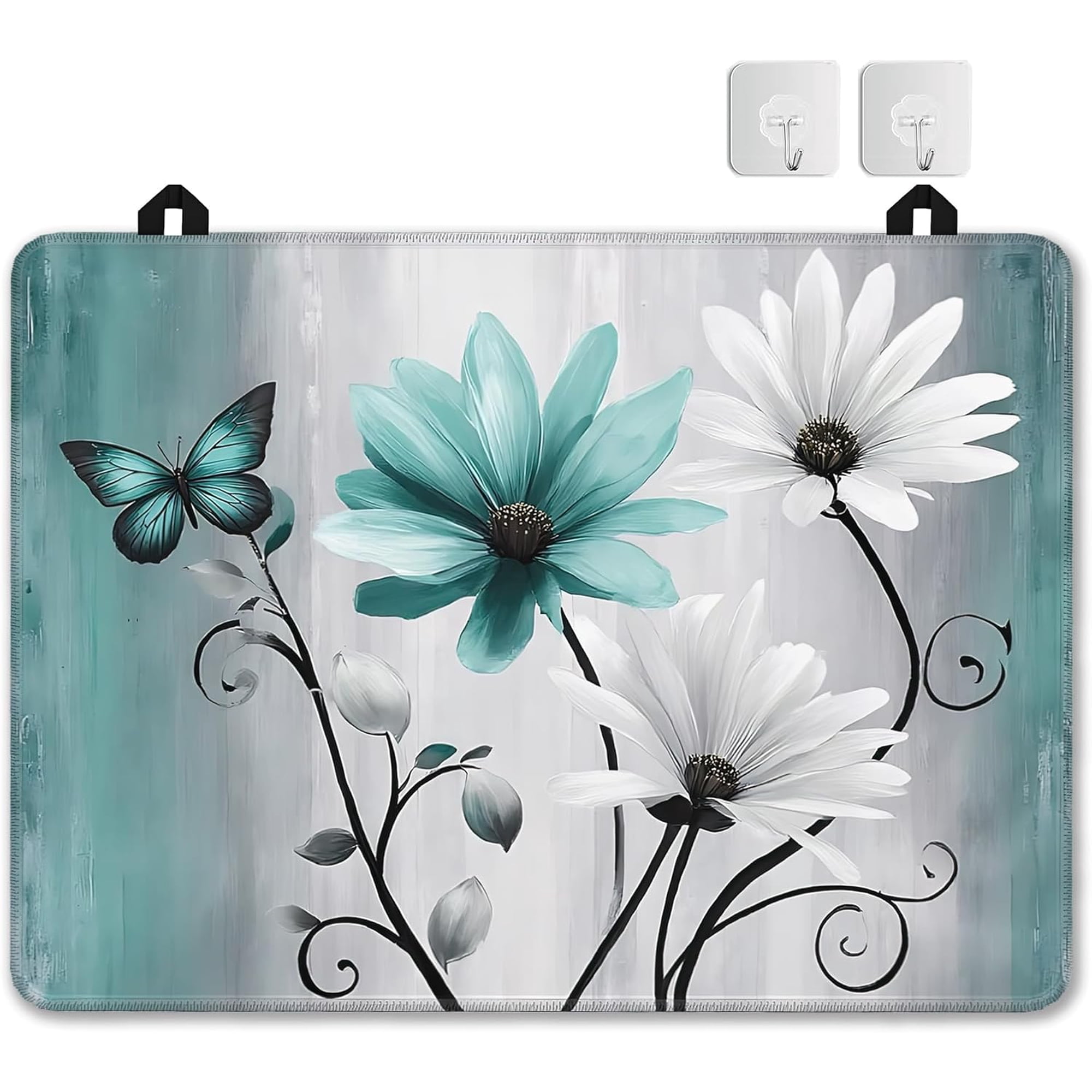 Blue Daisy Flower Glass Top Stove Cover Protector,Rustic Butterfly Floral Heat Resistant Stove Top Cover, Large Size Range Covers for Electric Stove Countertop Mat, 28 x 20 Inch
