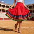 thumbnail image 2 of Arlun Women's Mexican Midi Skirts Plus Size Elastic High Waist Folklorico Dance Skirts Fashion Colorful Printed Loose Flowy Pleated Skirt 2026 Bohemian Summer Casual Wear Red XXXXL, 2 of 4