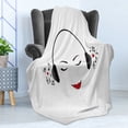 thumbnail image 4 of Music Soft Flannel Fleece Blanket, Young Lady Listening to Music Earphones Smiling Close Eyed Girl Enjoy Melody Theme, Cozy Plush for Indoor and Outdoor Use, 60" x 80", Black White, by Ambesonne, 4 of 5