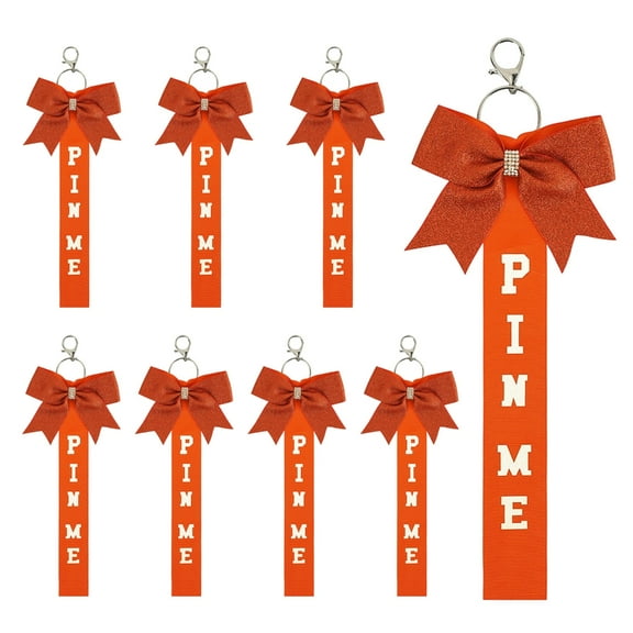 Giaone Pack of 8 Elegant Glitter Cheerleader Keychain Accessories Rhinestones Cheer Bowknot Ribbon Sports Team Spirit Gifts
