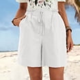 thumbnail image 2 of Sport Shorts Women's Wide Leg Shorts Fashion Comfy Drawstring Elastic Waist Loose Shorts Lightweight Faux Linen Shorts with Pockets ,White,S, 2 of 5