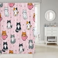 thumbnail image 2 of Manfei Kawaii Teacup Cat Shower Curtain 72Wx72L, Triangle Abstract Bathroom Curtain, Pink, 2 of 5