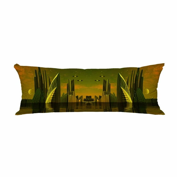 YUSDECOR Modern Alien City Computer Artwork Long Body Pillow Case Cover Pillow Cushion Size 20x60 Inches