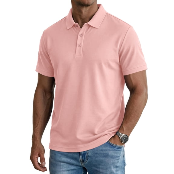 Men's Polo Shirt Short Sleeve Collared Button Placket Classic Fit Lightweight Casual Golf Polo Shirt