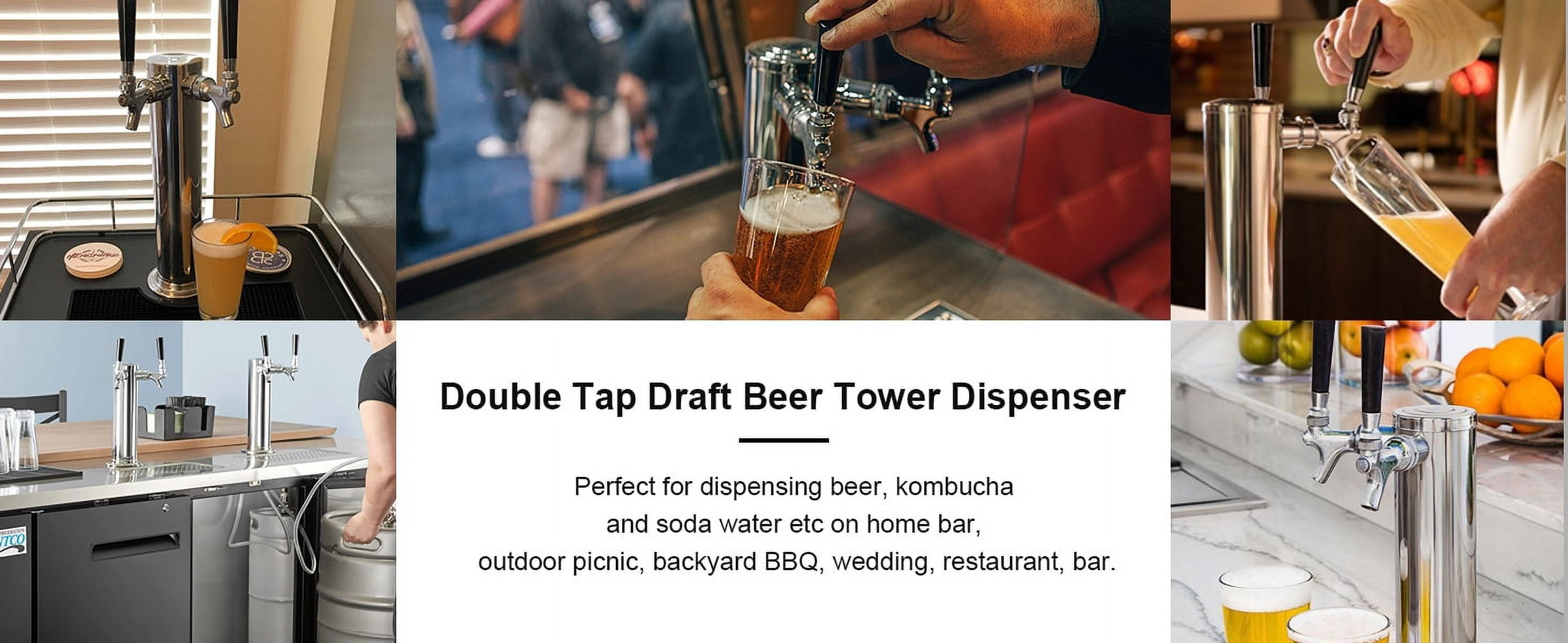Wellbom Kegerator Tower, Double Tap Beer Tower Stainless Faucet Homebrew Draft Beer Dispenser with Drip Tray