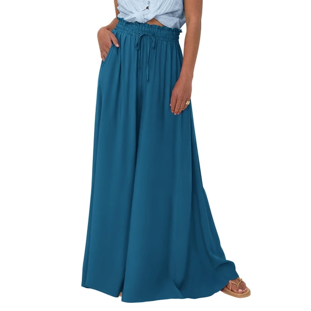 Pantalones PRETTYGARDEN Palazzo de Pierna Ancha Verano 2025 Azul Talle S