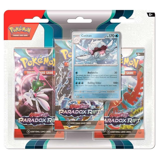 Pokémon TCG, paquete de 3 blíster Paradox Rift con Cetitan
