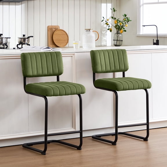 Zesthouse 24.6" Counter Stools Set of 2, Velvet Tufted Counter Height Chairs with Back and Metal Legs, Mid Century Modern Bar Stools for Kitchen Island, Green