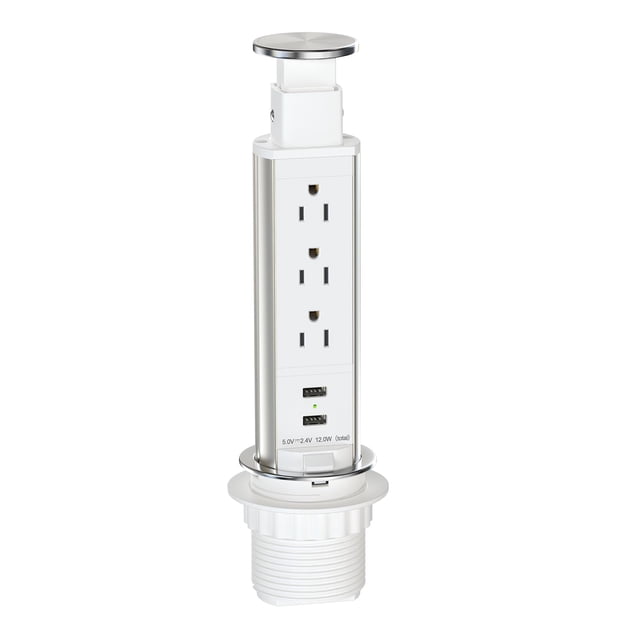 Enchufe desplegable Kungfuking para encimera con 3 salidas AC, 2 USB