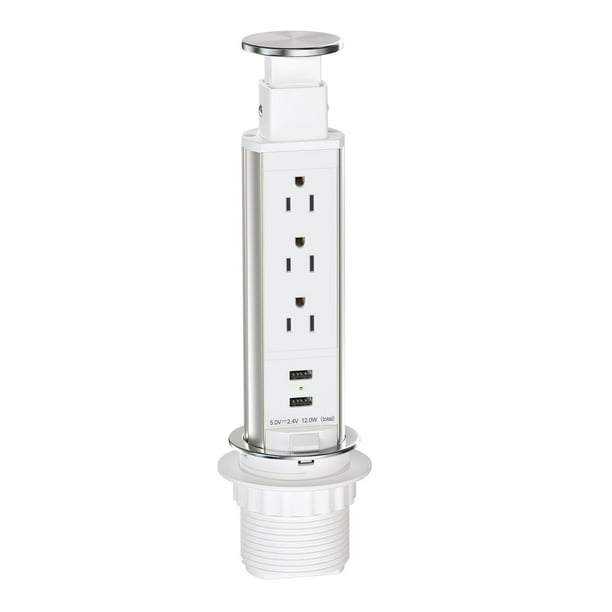 Enchufe desplegable Kungfuking para encimera con 3 salidas AC, 2 USB