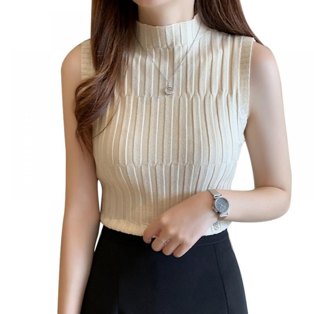 Turtleneck Sleeveless Top for Women Solid Slim Fit Tee Shirt Blouse Womens Medical Clothing