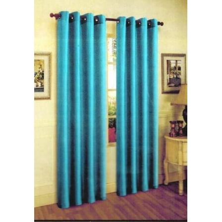 1 PANEL Nancy SOLID TURQUOISE  SEMI SHEER WINDOW FAUX SILK ANTIQUE BRONZE GROMMETS CURTAIN DRAPES 55 WIDE X 95" LENGTH