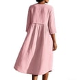 thumbnail image 4 of Women's Loose Fit Cotton Linen Midi Dress Round Neck Button Down 3/4 Sleeve Casual Vacation Outfit with Pockets Flowy Lightweight Party Wear Stylish Chic Solid Color Pink S, 4 of 4