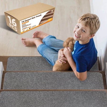 Toocust Stair Tread for Wooden Step, 16 Pieces Stair Pads for Wooden Stairs, Self Adhesive Stair Carpet Runners, 8" x 30" Non-slip Step Carpet for Stairs, Stair Runner, Carpet Stair Tread