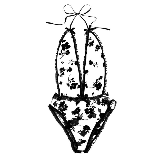 Lingerie Nœud Papillon Broderie Décolleté en V Profond Dentelle Justaucorps sous-Vêtements Teddy sous-Vêtements Bodydoll