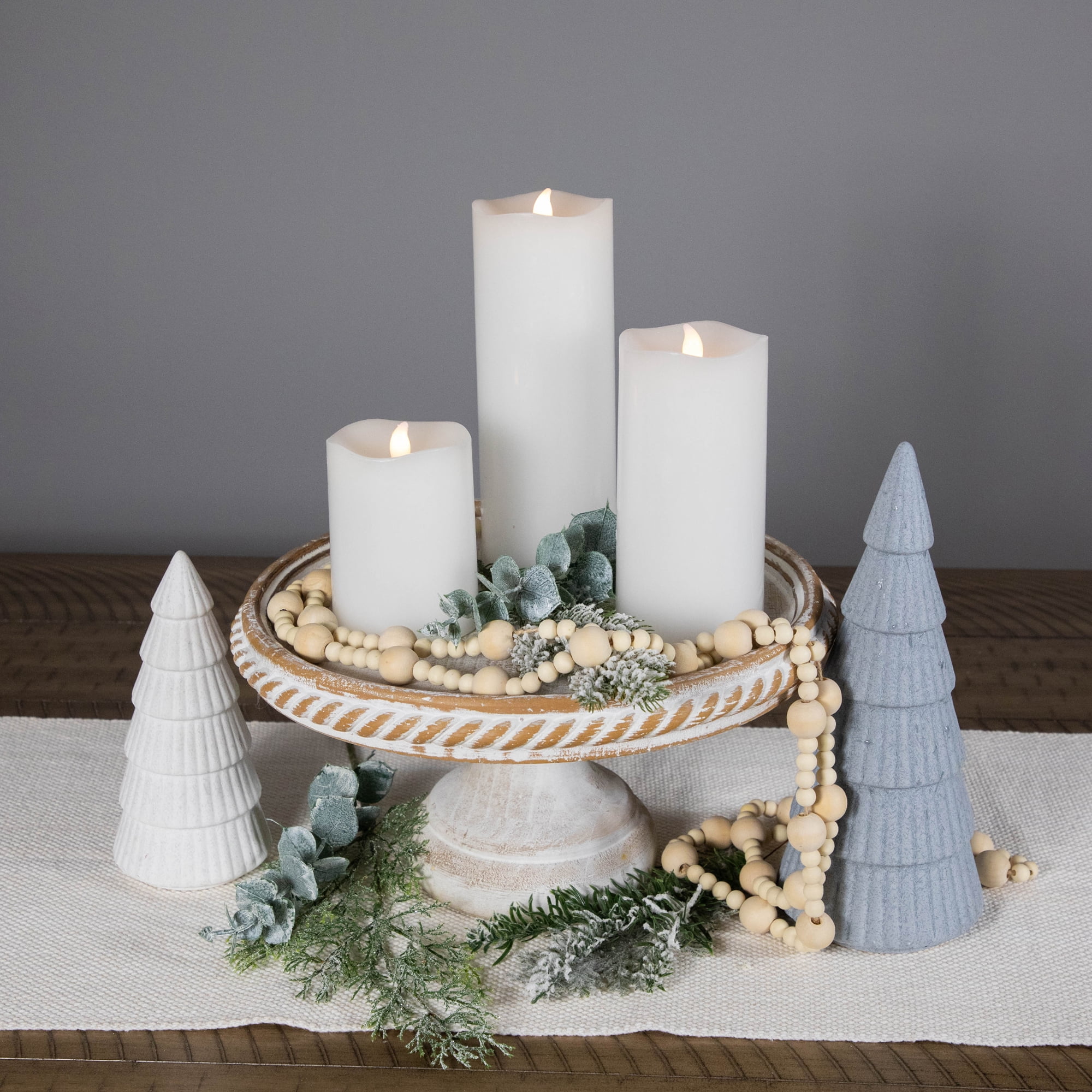 Northlight LED Flickering Flameless Wax Pillar Candles - 8" - White - Set of 3