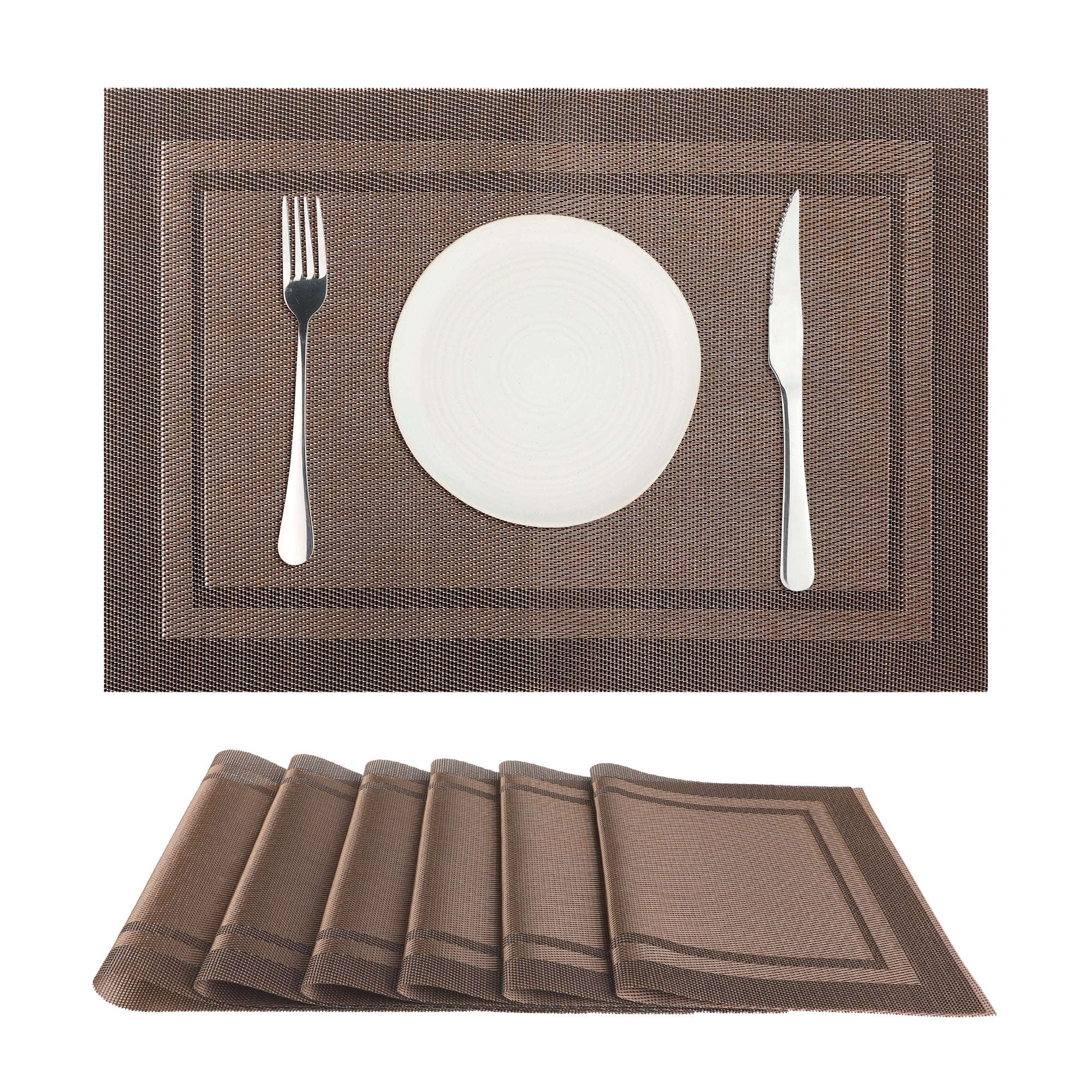 Unique Bargains Set of 6 Heat-resistant Washable Modern Polyvinyl Chloride Placemats Dark Coffee 18x12 Inch