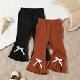 thumbnail image 2 of FYDUU 2 Pack Baby Girl Flare Pants Baby Girls Ribbed Bow Split Ribbed Bell Bottoms Solid Color Elastic Waist Pants Toddler Fall Winter Outfits 6-9 Months, 2 of 9