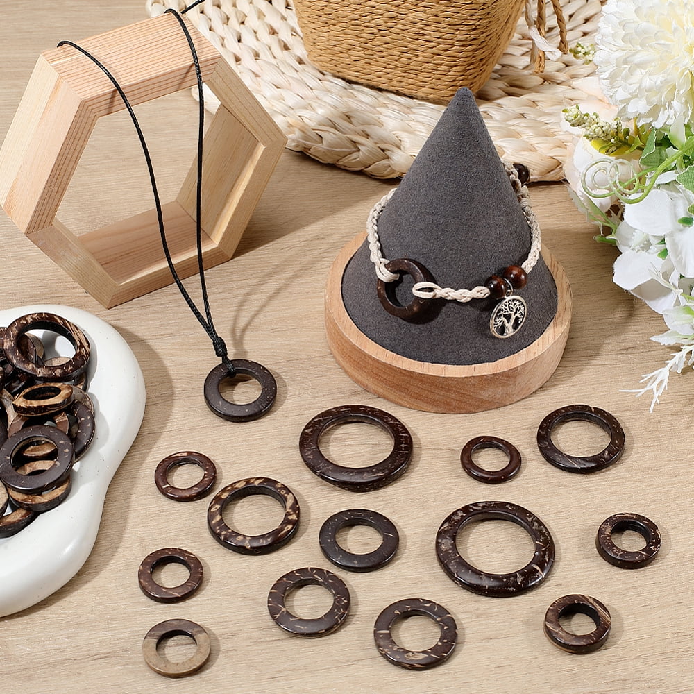 200Pcs 4 Styles Coconut Linking Rings Ring Wood Jewelry Findings Coconut Brown 20~29x2~5mm DIY
