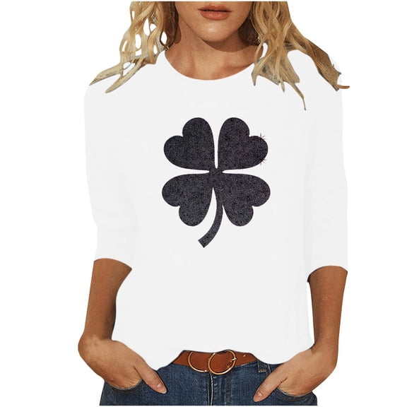 hotojiny St Patricks Day Shirt Women Tops Plus Size 3/4 Sleeve Cute Tops Crew Neck Printed Shirts Summer Outfit St. Patrick's Day Gift